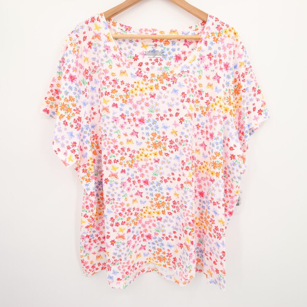 Sleep Sense Pajama Top Shirt Ditsy Floral Butterfly Print Scoop Neck Size 3X NWT